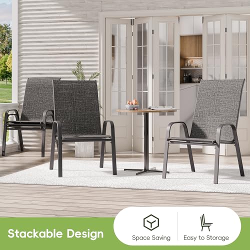 Image of Patio Chairs Set of 4, Stackable Outdoor Dining Chairs for All Weather, Metal Modern Outside Furniture Chair for Pool Side, Garden, Backyard Deck, Dark Grey