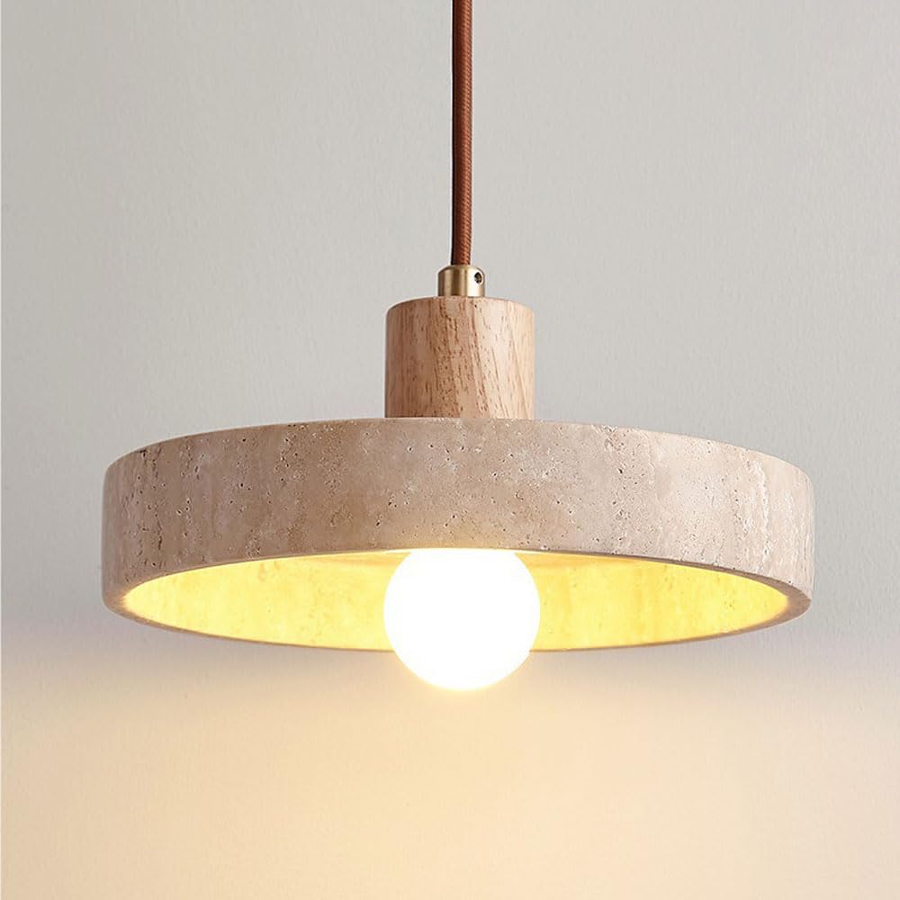 LYMSXAZOU Nordic Stone Pendant Light Hanging Lamp Wood Ceiling with Natural Travertine Lampshade Lighting for Kitchen Island