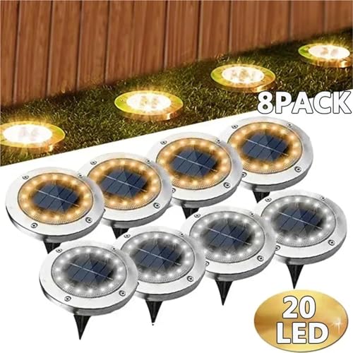 Luces solares exteriores 20 LED focos subterráneos de luz blanca para jardín pack de 8 unidades 3