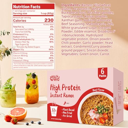 Image of VOLO VERO High Protein Instant Ramen Noodles Cups, Spicy Beef, 32g Protein