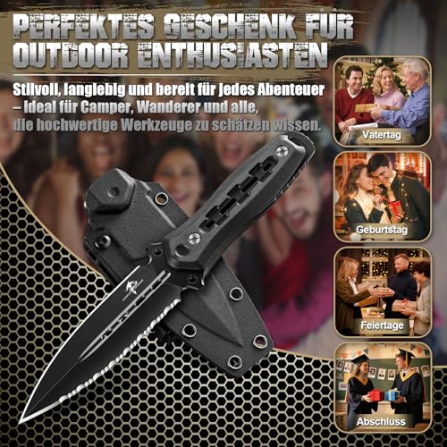 Purple Dragon Survival Messer mit Scheide - Jagdmesser Schwarz mit Feststehende Klinge - Outdoor Messer für Camping Jagd Wandern Abenteuer - Geschenk für Männer