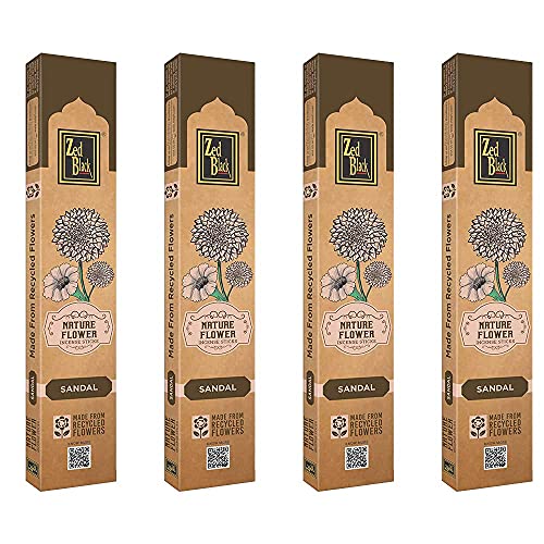 Zed Black Nature Flower Incense Sticks In Sandal Fragrances Pack Of 12 (Each Packet Contains 12 Gram Incense Stick) - Made With Recycled Flowers Collected From Temples #TOP1