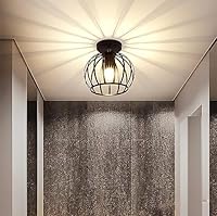 Goeco Metal Ceiling Light, Black Ceiling Lamp Metal Lampshade with E27 Lampholder Connector, Retro Cage Shaped Light Shade for Blacony Hallway Kitchen, Dia. 19.5CM