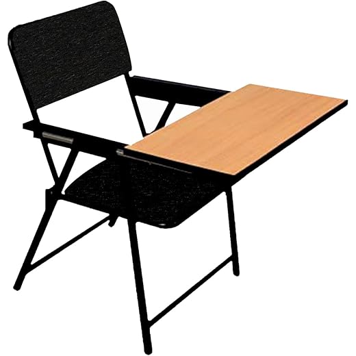 Spacecrafts® Mild Steel Folding Cushion Study Chair with Writing Pad | Space Saving and Adjustable | Desk Chair | Black
