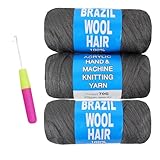 3Roll Brazilian Wool Hair Yarn for Braids Senegalese Twisting Faux Locs Crochet Hair for Black Women Jumbo Braids African Hair Braiding Dreadlocks Twist Wraps Synthetic Hair Extensions(Dark Grey)