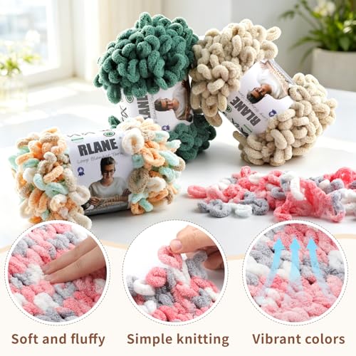 Image of Loop Yarn for Finger Knitting Soft, #7 Blue Chunky Yarn for Hand Knitting | 2 Pack of 17.4 Yds, 6.3 Oz Chunky Knit Yarn No Needles or Hooks, Chenille Blanket Yarn for Crocheting Blankets, Amigurumi