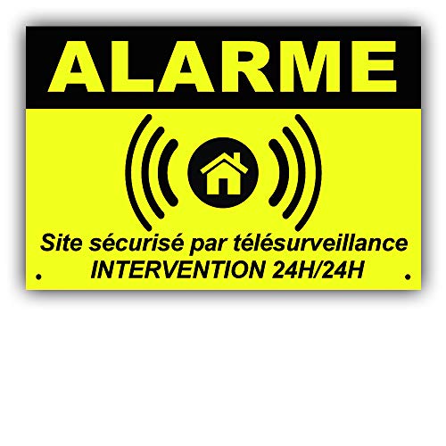 Panneau Alarme/Pancarte Alarme Dissuasion en PVC : Site sécurisé par télésurveillance - Intervention 24H/24H - ANJ (Noir/Jaune 150x100mm) Cover