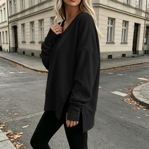 FPMLUXLL Sweatshirt for Women Casual Side Slit V Neck Sweaters Fall Clothes - image 5