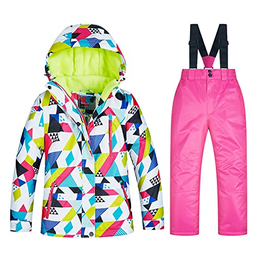 7HAHA3 Children's Winter Snowsuit Snowboard Ski Jacket Pants Set Kids Coat Keep Warm in -40°C/? Universal for Boys Girls,Pink,10T(125cm)