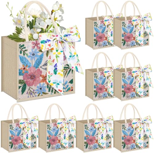 Abbylike 8 Pcs Floral Gift Bag Wildflowers Burlap Tote Bag, Wildflowers