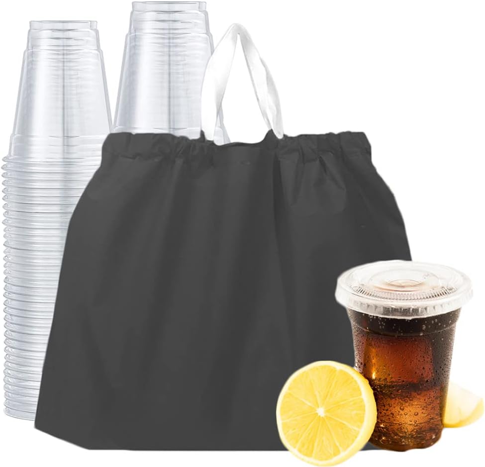 50Pcs Plastic Bags with Handles Water Proof Sturdy Take Out Bags To Go Bags Carry Out Bag Food Bag for Restaurants, Grocery, Shopping, Small Business, Shopping (Black)