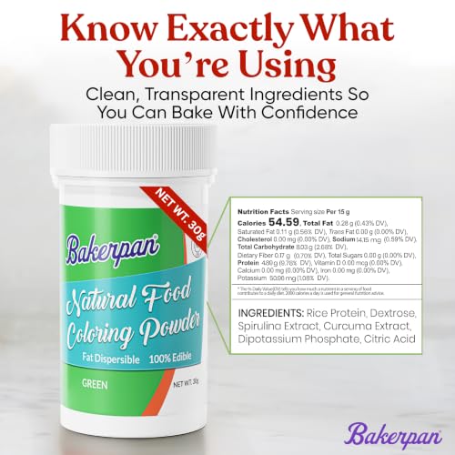 Image of Bakerpan Green Food Coloring Powder for Baking - 30g Oil Based, Artificial Dye-Free, Plant-Based, Kosher, Gluten-Free - For Buttercream, Chocolate, Candy & Cakes