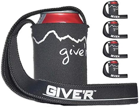 GIVE'R Hands Free Neck Can Cooler (4 Pack) - Durable Can Cooler Sleeve for Soda Cans, Energy Drinks, or Bottles - Beer Can Tumbler Lanyard Drink Holder - Grey