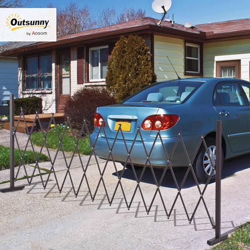 Outsunny Scherengitter Absperrgitter Scherensperre ausziehbar 35-300cm Garten Alu Braun H103,5cm