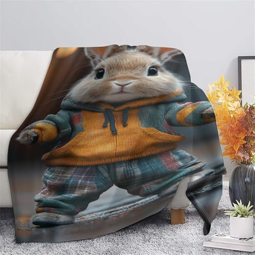 Couverture lapin 3D en flanelle 200x230cm pour lit et canapé