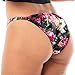 Satini Women's Print Tanga Bikini Briefs Satin Panties (Black Pink Floral, XL)