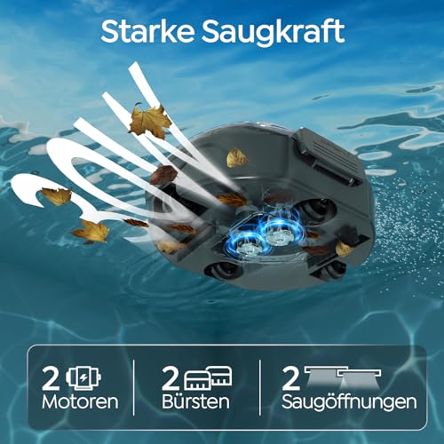 (2026 neu) TALOSBO S2 Poolroboter mit Doppelfiltration,Dual Motoren Poolreiniger,Kabelloser Poolsauger Akku mit 90 Min Laufzeit,2,5H Ladezeit,Selbsteinparkfunktion für Flache Böden Pools