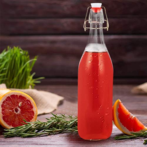 Image of Flip Glass Bottles to store homebrew, oil, vinaigrette, wines, beer, teas, Swing Top Easy Cap Clear, Round, 1000 ml, Set of 2, Clear.