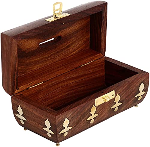 Image of ITOS365 Handcrafted Wooden Money Box for Kids with Metal Latch Closure Carved Design Piggy Bank Coin Saving Box for Children
