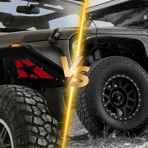 Image of SUORTO Slanted Red Star Front & Rear Inner Fender Liners Compatible with 2007-2018 Jeep Wrangler JK & JKU Unlimited Sport Sahara Rubicon, Steel Mud Guards Wheel Well Cover Fenders Flares