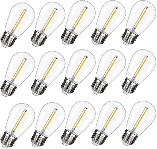 15 Pack EMITTING Shatterproof & Waterproof S14 Replacement LED Light Bulbs –1W S14 LED Bulbs, Warm White 2200K, Outdoor String Lights Vintage LED Filament Bulb, E26 Base Edison Plastic Bulb.
