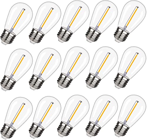 15 Pack EMITTING Shatterproof & Waterproof S14 Replacement LED Light Bulbs –1W S14 LED Bulbs, Warm White 2200K, Outdoor String Lights Vintage LED Filament Bulb, E26 Base Edison Plastic Bulb. 15 Pack EMITTING Shatterproof & Waterproof S14 Replacement LED Light Bulbs –1W S14 LED Bulbs, Warm White 2200K, Outdoor String Lights Vintage LED Filament Bulb, E26 Base Edison Plastic Bulb.
