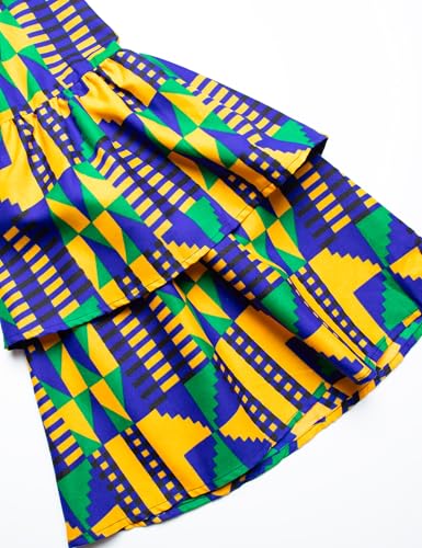 Image of Women's African Ruffle Long Sleeve Dress Ankara Print Maxi Dresses