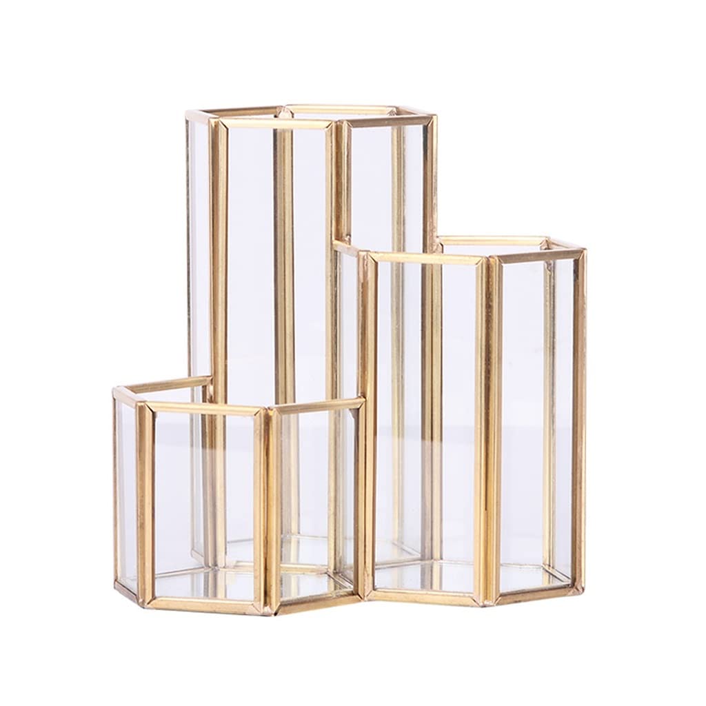 Stifteköcher Stifte Halter Gold Makeup Pinsel Holder Organizer, mit 3 Fächern, Stifthalter for Schreibtisch for Zuhause, Büro und Schule Schreibtisch-Organizer