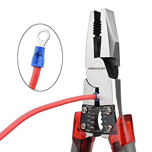 Lineman's Pliers, Combination Pliers with Wire Stripper/Crimper/Cutter Function, Heavy Duty Side Cutting High-Leverage Plier, 8 inch NEWACALOX