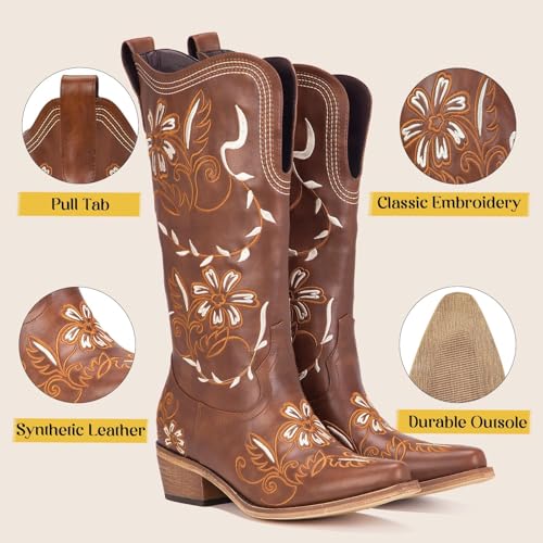 Image of Cowboy Boots for Women, Pointed Toe Chunky Heel | All-day walking comfort design, versatile for daily outfits, country music festivals and western style occasions