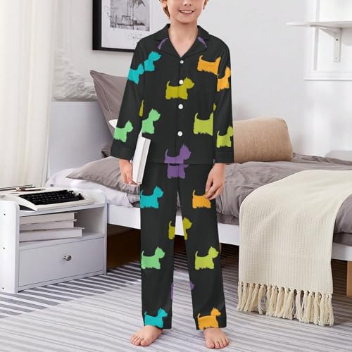 Colorful West Highland Terrier SilhouettesChildren's Pajama Set Cute Cartoon Home Clothes130CM3