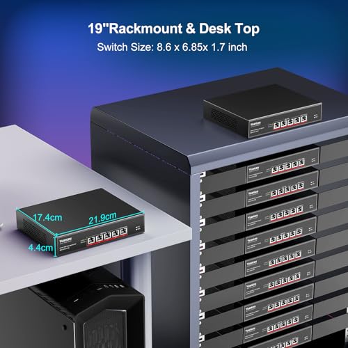 Image of YuanLey 5-Port 10G PoE Switch Unmanaged with 4-Port PoE, 4 x 10G Base-T RJ45 Ports, 1 x UpLink, IEEE802.3af /at, 65W Built-in Power, Compatible with 1G /2.5G /5G /10G, Rackmount 10Gbe Network Switch