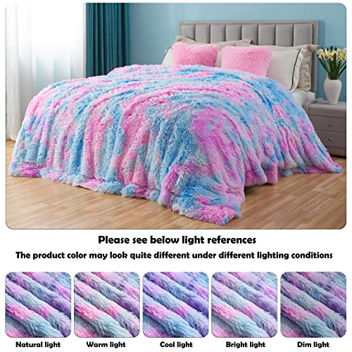 GONAAP Fuzzy Faux Fur Throw Blanket Twin Size Purple Rainbow Super Soft Cozy Plush Fuzzy Shaggy Blanket for Couch Sofa Bed (Purple Rainbow, Twin(60"x80"))
