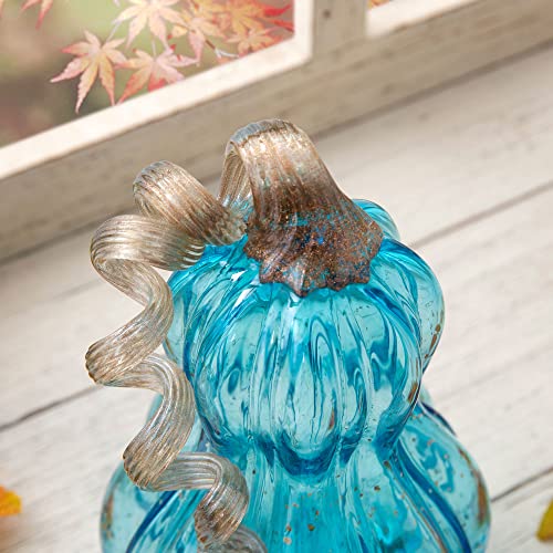 Citrouille en verre bleu de 21,6 cm Glitzhome pour illuminer votre salon cet automne - 7