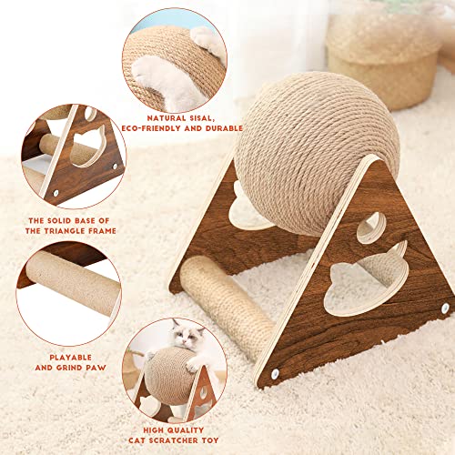 Koopro Cat Scratching Post Scratcher Toy For Indoor Cats Kittens, With Nature Sisal And Wood Cat Stuff With Ball & Exercise Wheel Without Paper Scrap Interactive Solid Wood Scratcher Pet Toy (L) #TOP5