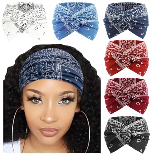 Image of DRESHOW 6 Pack Extra Wide Headbands for Women Large Turban Headband Boho Head Wrap Elastic Hairbands Hair Twisted Knot Hair Accessories