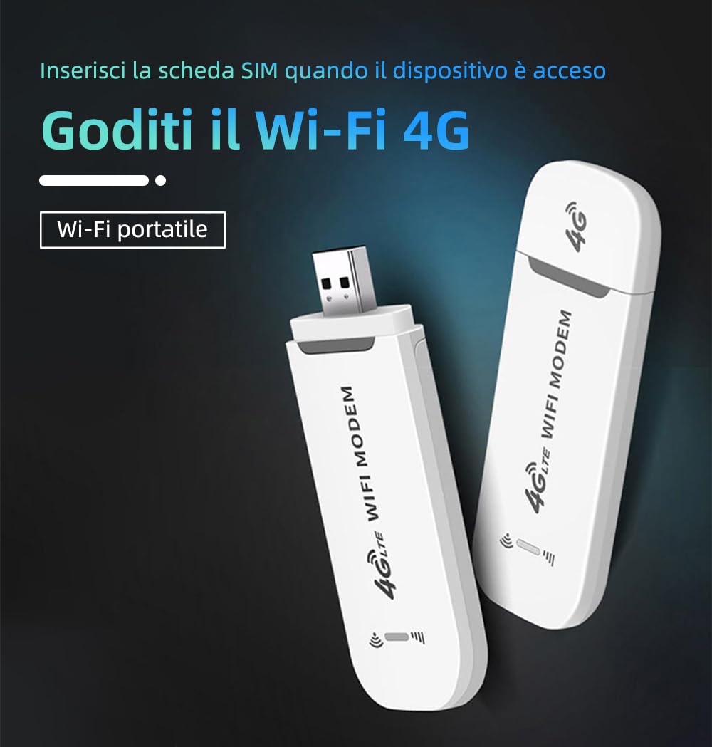 Modem Sim 4g LTE Wifi Portatile, Spina USB, Router Wireless con Supporto per Slot per Schede SIM, Supporto per Hotspot da Viaggio Portatile LTE B1/B3/B7/B8/B20/B38/B40/B41