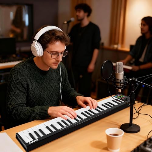 Image of 49 Key MIDI Keyboard, USB Controller with OLED Display, 8 Drum Pads DAW Integration for Music Creating & Recording, Black