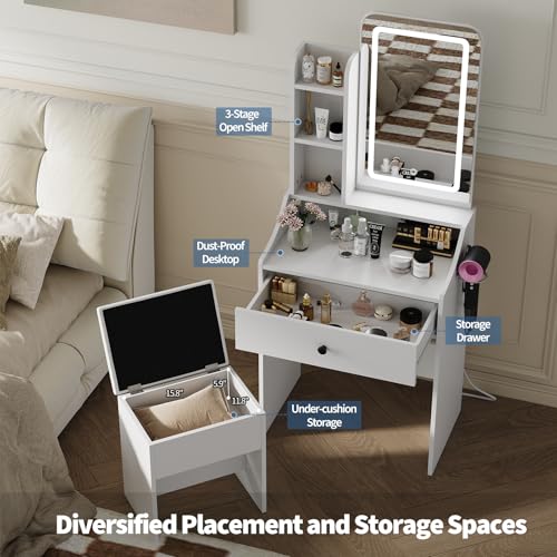 Image of Sweetcrispy Vanity Desk with LED Lights Mirror & Power Outlet