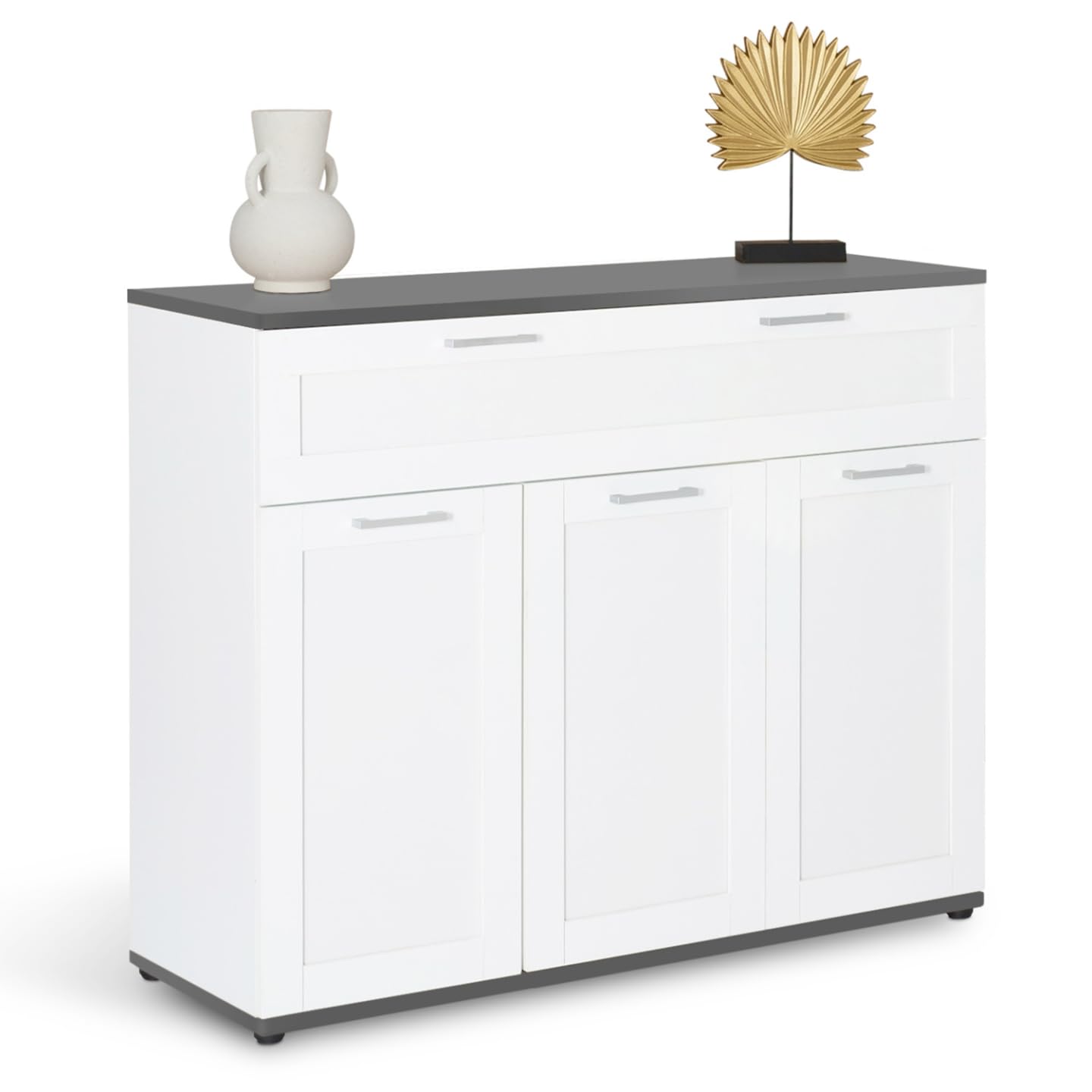 IDMarket - Aparador de 100 cm Vito, 3 puertas y 1 cajón, placa blanca y gris