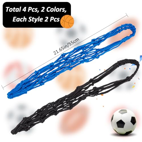 CREATCABIN 2Pcs Basketball Net Bags Football Mesh Bag Polyester Storage Sports Ball Holder Carry Bag Single Ball Carrier Equipment Bags Fit Ball No.3 4 5 for Hoop Volleyball Rugby Blue Black 55x22.5cm - Image 2