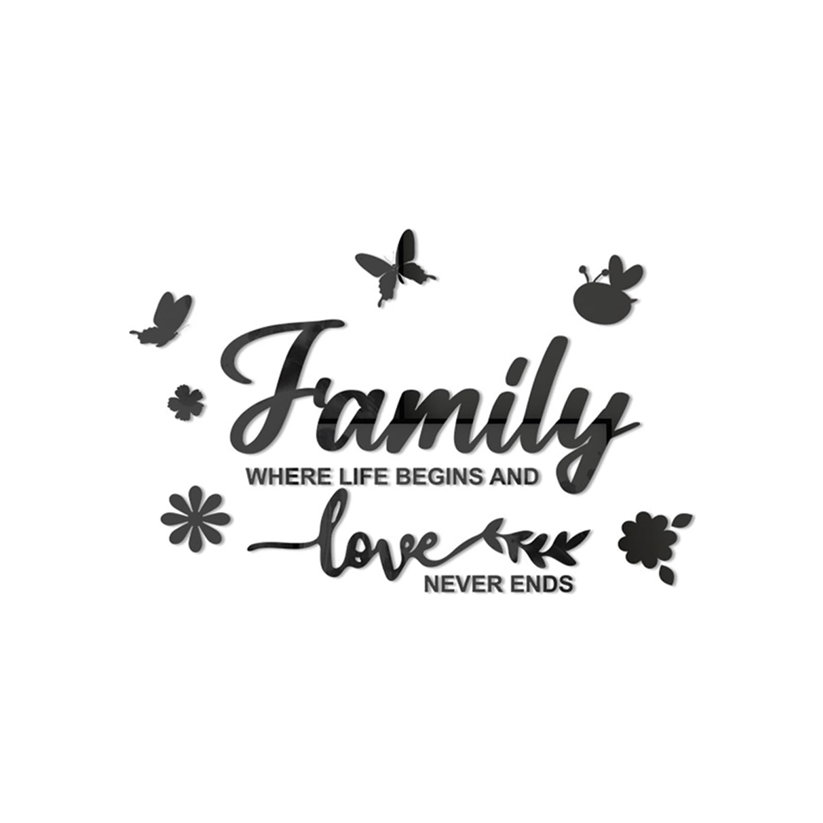 Fkereg Family Where Life Begins and Love Never Ends Mirror Wall Decal, Spiritual Wall Stickers Peel and Stick Quote Sayings