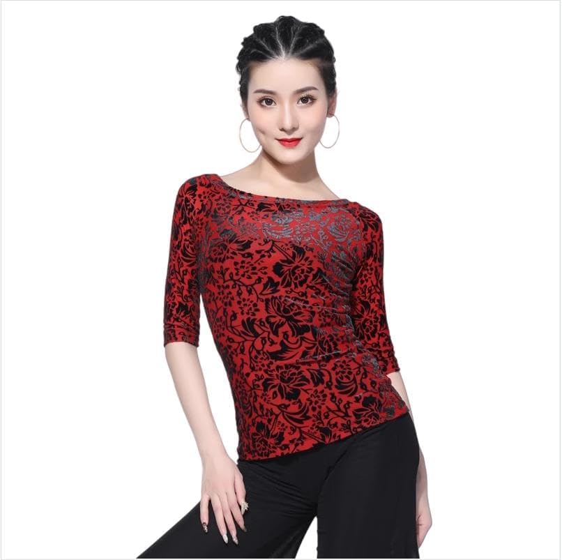 Latin Dance Top Women's Round Neck Tango Performance Outfit Cha Cha Training Outfit Dancewear for Rumba Samba