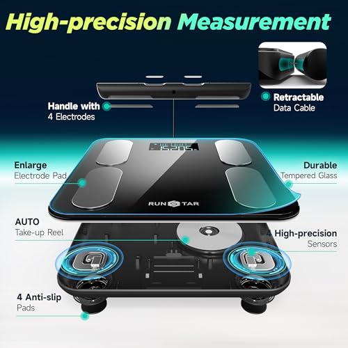 Image of Runstar Scale for Body Weight and Fat, BMI Muscle Mass to 28 Measurements, FSA&HSA Eligible Digital Bathroom Scales 8-Electrode with Voice Prompt High Accurate Bluetooth Weight Scale