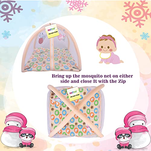Image of Kwitchy Baby Bedding Set New Born Baby Bed | Mattress | Mosquito Net | Play Gym | Playmats | Cotton | Infants | Gift Combo | Bed with Hanging Toys (0-6 Months) Orange (2PCS Set)