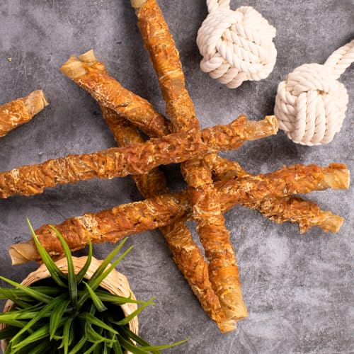 Lyra Pet® 1 kg Kaurollen mit Hühnerbrust ca. 30-34 cm | Kausnack zahnreinigend | Leckerli aus Rind & Huhn | Langer Kaugenuss | Fettarm | Wiederverschließbar | Getrockneter Kauartikel für Hunde