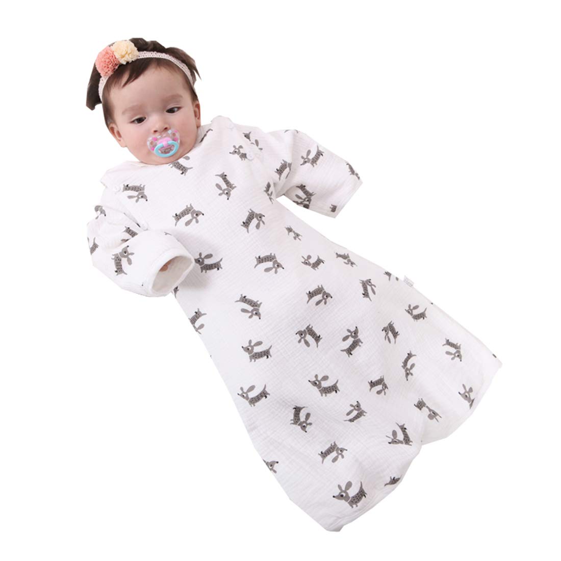 Chilsuessy Summer Sleeping Bag Baby Sleeping Bag Kids Sleeping Bags with Detachable Long Sleeve for Summer and Spring 100% Cotton, Dog, S/Baby Height 60-70cm
