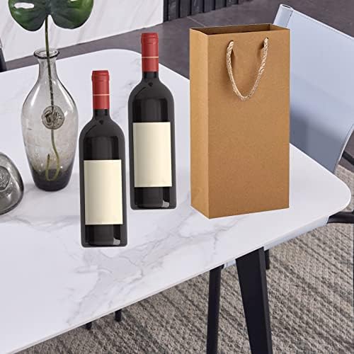 Kraft Paper Wine Gift Bags, Premium Wine Gift Bags with Handles, 10 PCS Kraft Paper Double Bottle Wine Storage Bag for Christmas, Wedding, Party (Brown)