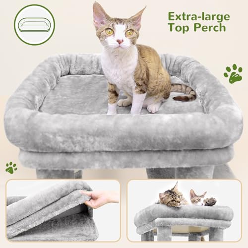 Image of Globlazer Cat Tower for Indoor Cats, Heavy Duty Cat Trees for Large Adult Big Cats Maine Coon Cat Tree Tower with Scratching Post, Extra Large Top Perch, Cat Condos, F61, Cloud Grey, 61inch