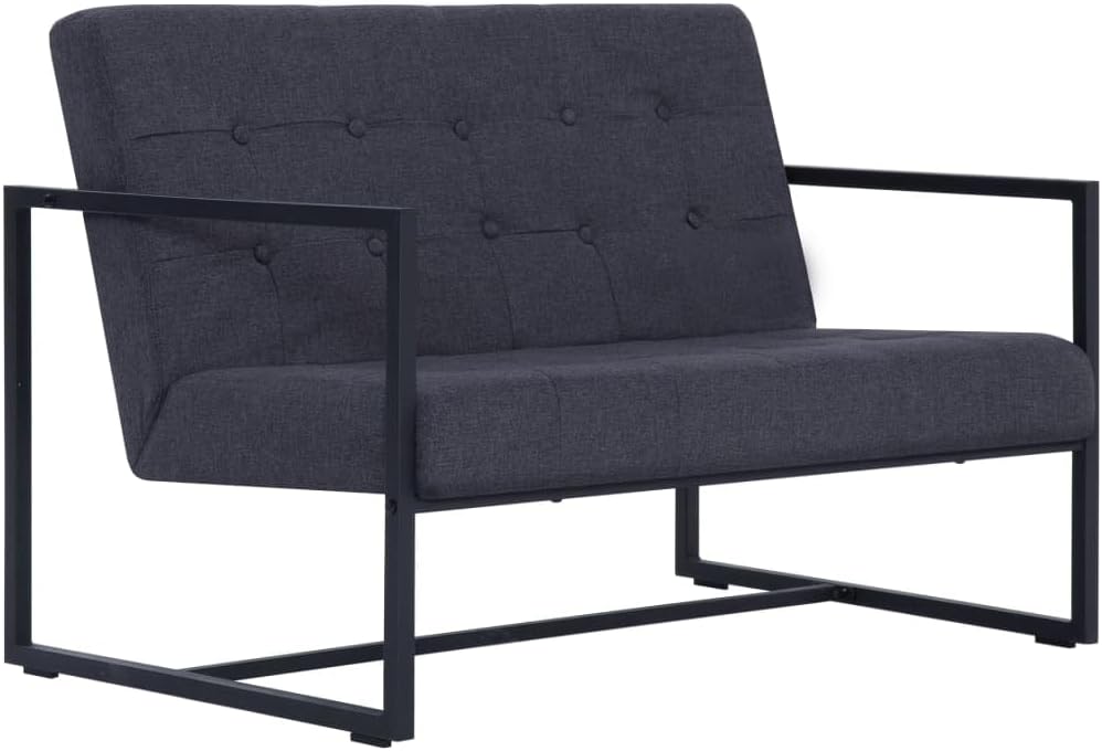 Armchair Dark Gray Polyester Fabric and Steel 2-Seater Sofa Living Room Furniture